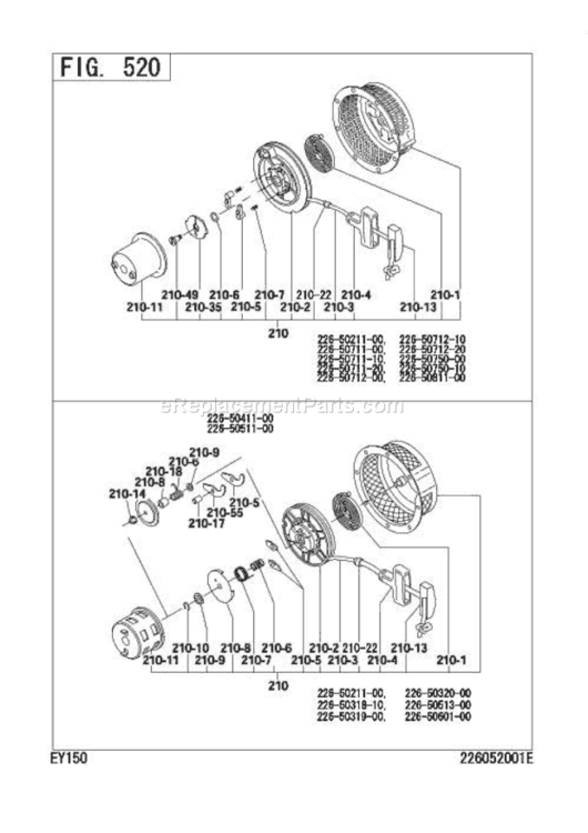 Recoil Starter Diagram and Parts List for EY150DD0090  Subaru Engine