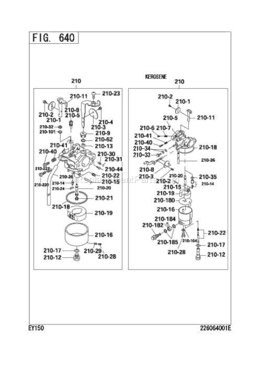 Carburetor Diagram and Parts List for EY150DD0090  Subaru Engine