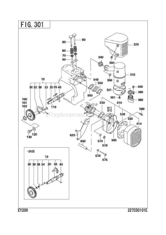 Intake,Exhaust Group Diagram and Parts List for EY200BS0000  Subaru Engine