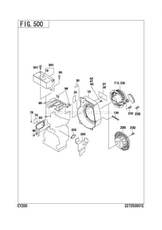 Cooling,Starting Gr Diagram and Parts List for EY200BS0000  Subaru Engine