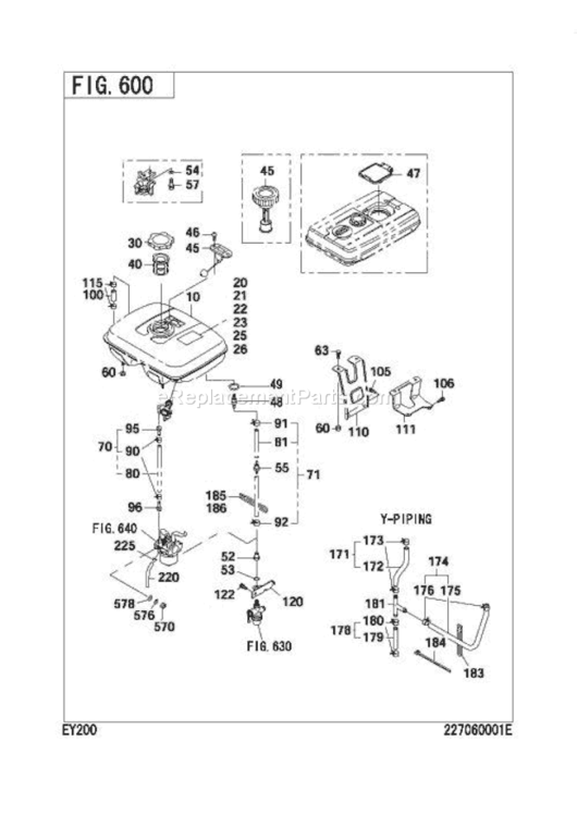 Fuel,Lubricant Group Diagram and Parts List for EY200DS1010  Subaru Engine