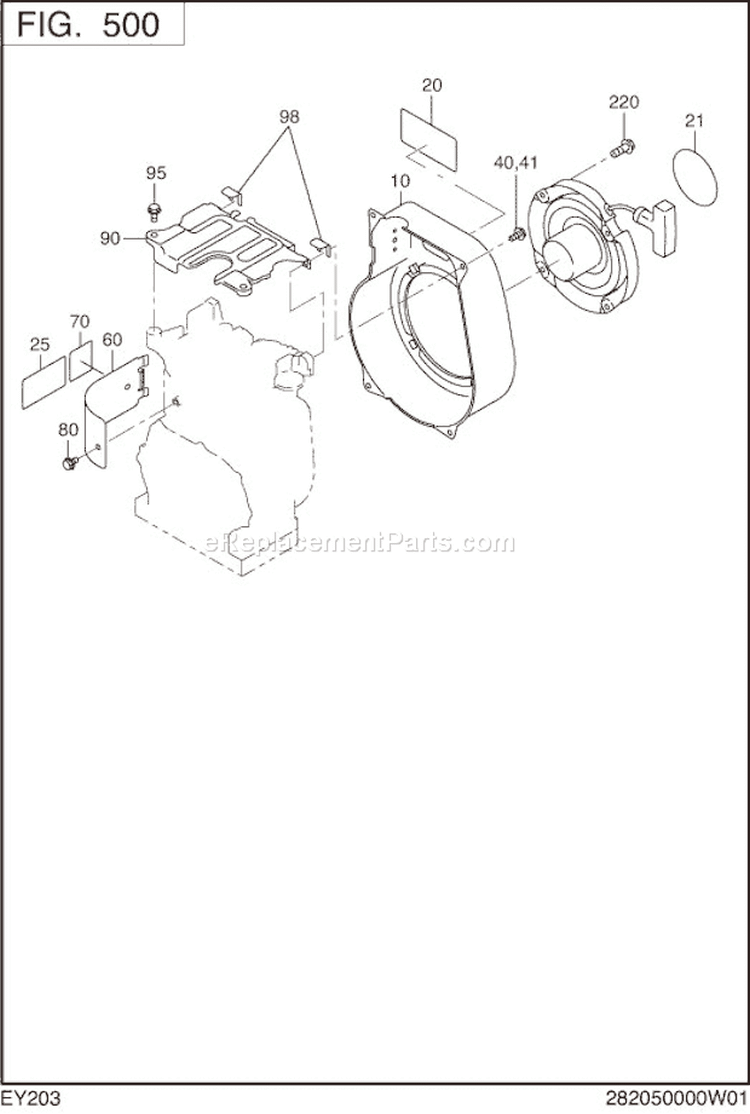 Cooling,Starting Diagram and Parts List for EY203D34500  Subaru Engine