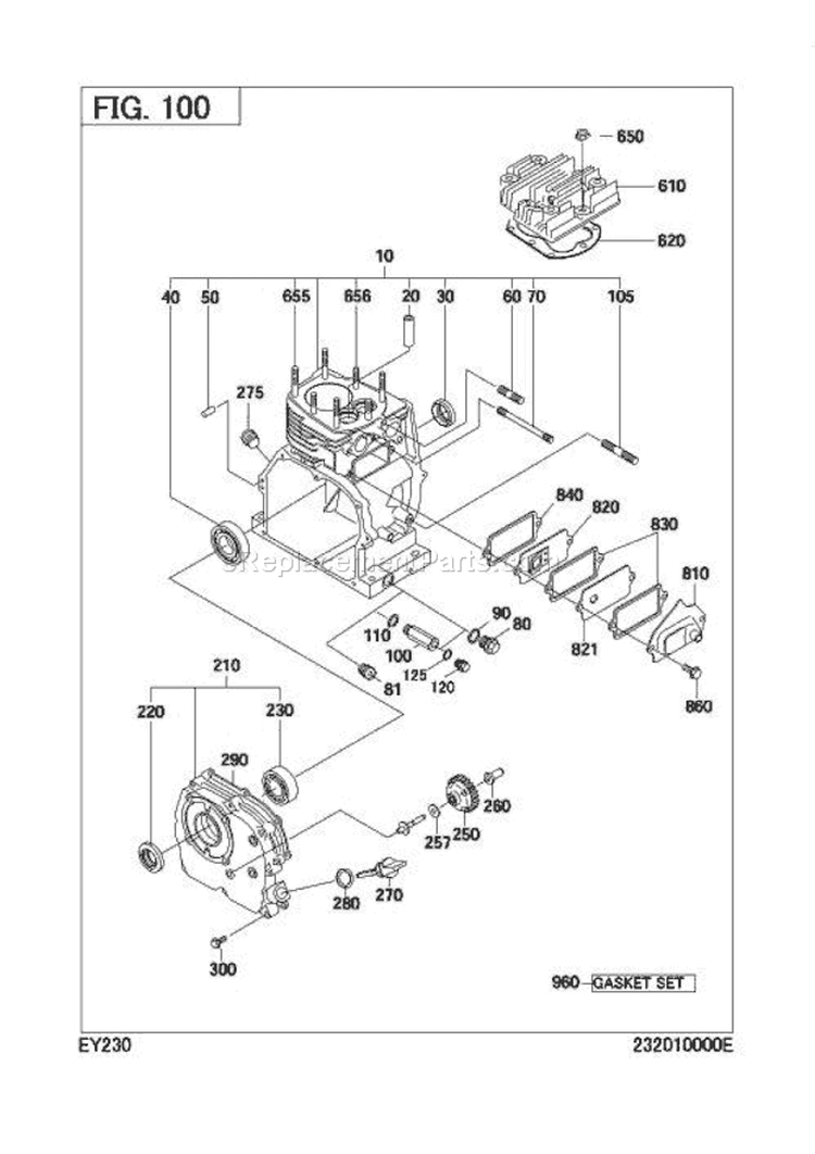 Crankcase Group Diagram and Parts List for EY230DD5240  Subaru Engine