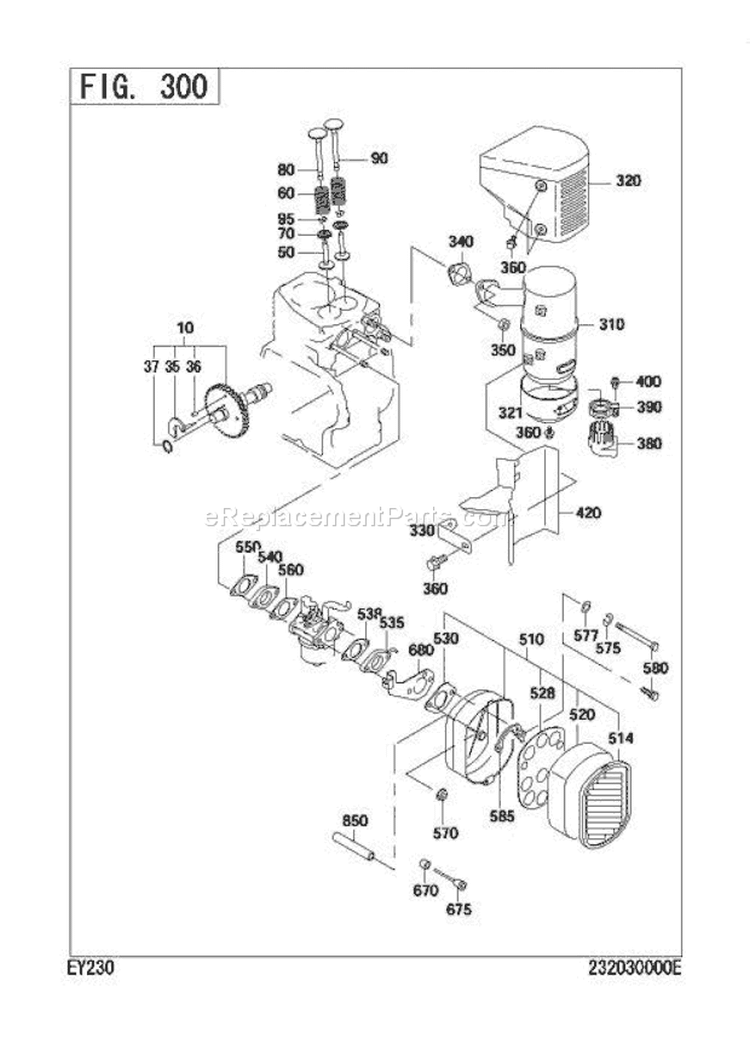 Intake Exhaust Group Diagram and Parts List for EY230DD5240  Subaru Engine