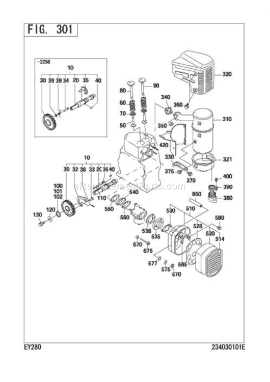 Intake Exhaust Diagram and Parts List for EY280B00060  Subaru Engine