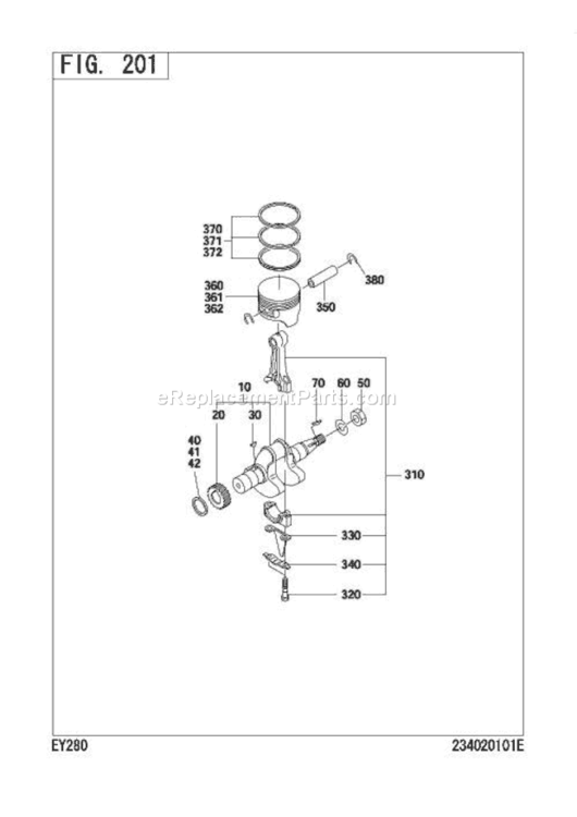 Crank,Piston Diagram and Parts List for EY280BS7960  Subaru Engine