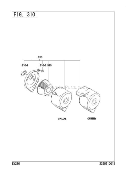 Air Cleaner Diagram and Parts List for EY280D50910  Subaru Engine