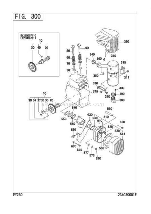 Intake-Exhaust Diagram and Parts List for EY280D50920  Subaru Engine