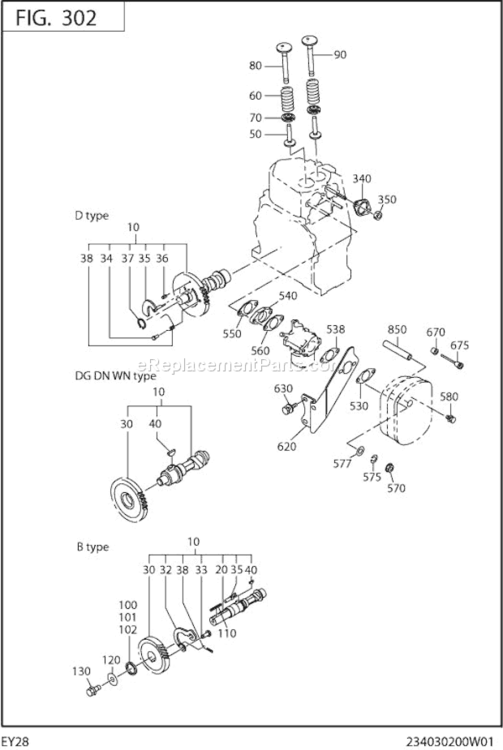 Intake,Exhaust Diagram and Parts List for EY280D65380  Subaru Engine