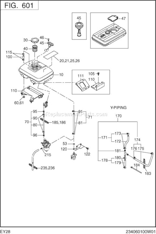 Fuel,Lubricant Diagram and Parts List for EY280DR4020  Subaru Engine