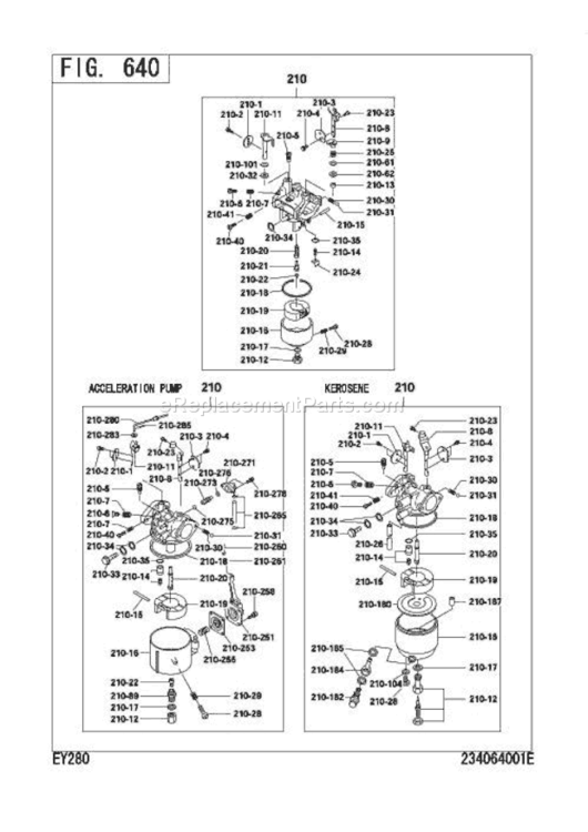 Carburetor Diagram and Parts List for EY280DR4110  Subaru Engine