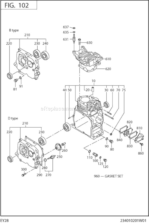 Crankcase Diagram and Parts List for EY280DR6410  Subaru Engine
