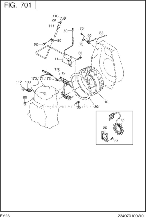 Electric Device Diagram and Parts List for EY280DR6410  Subaru Engine