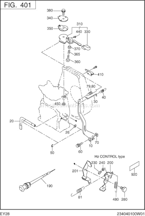 Governor,Operation Diagram and Parts List for EY280DS1500  Subaru Engine