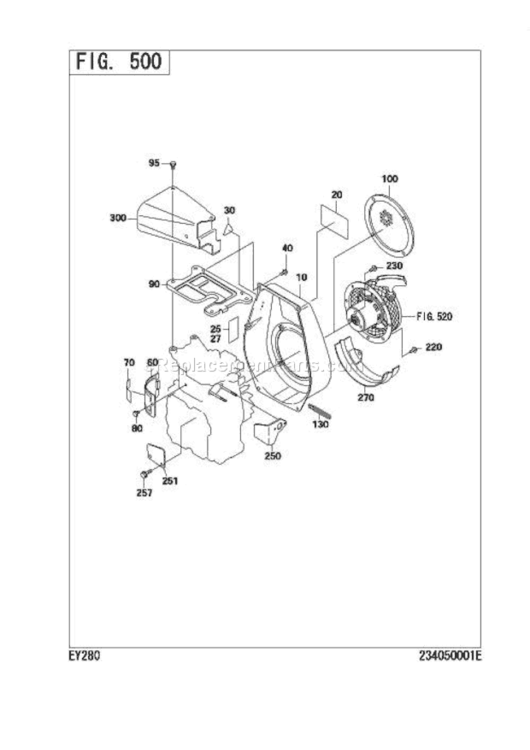 Cooling,Starting Diagram and Parts List for EY280DS2500  Subaru Engine