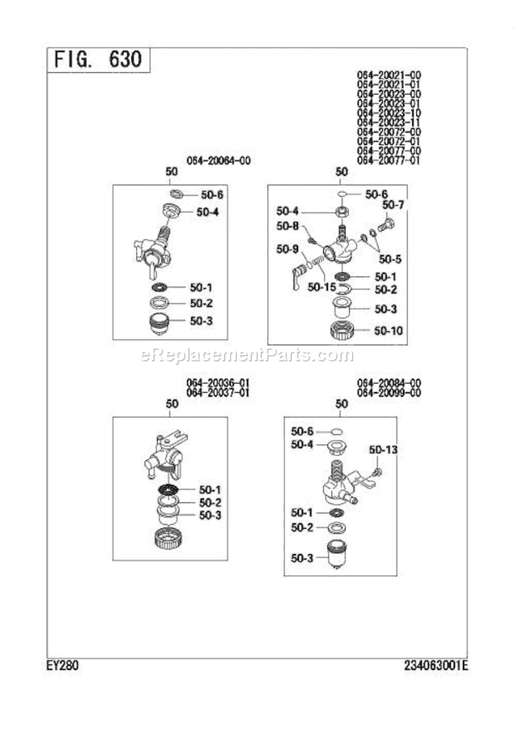Fuel Strainer Diagram and Parts List for EY280D52290  Subaru Engine