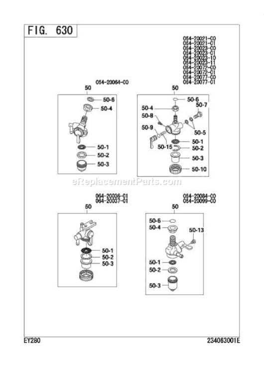 Fuel Strainer Diagram and Parts List for EY280YR0040  Subaru Engine