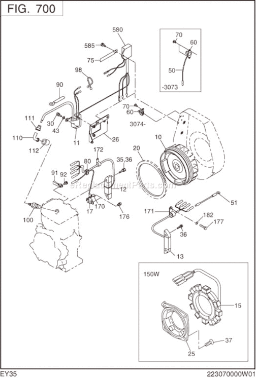 Electric Device Diagram and Parts List for EY350BB7042  Subaru Engine