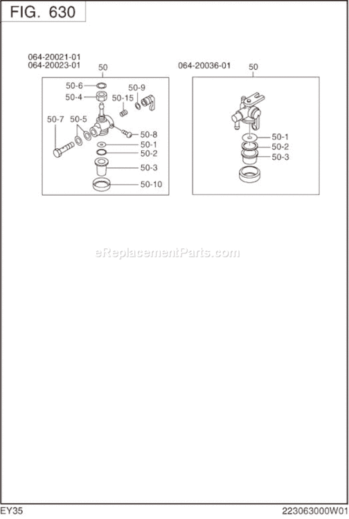 Page K Diagram and Parts List for EY350BB7190  Subaru Engine