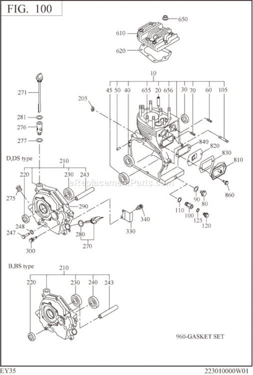 Crank Case Diagram and Parts List for EY350BB7700  Subaru Engine