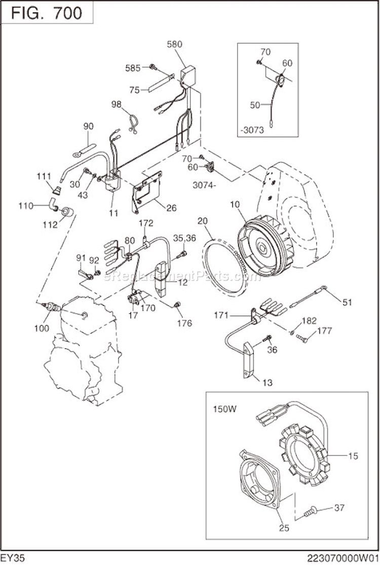 Electric Device Diagram and Parts List for EY350BB7792  Subaru Engine