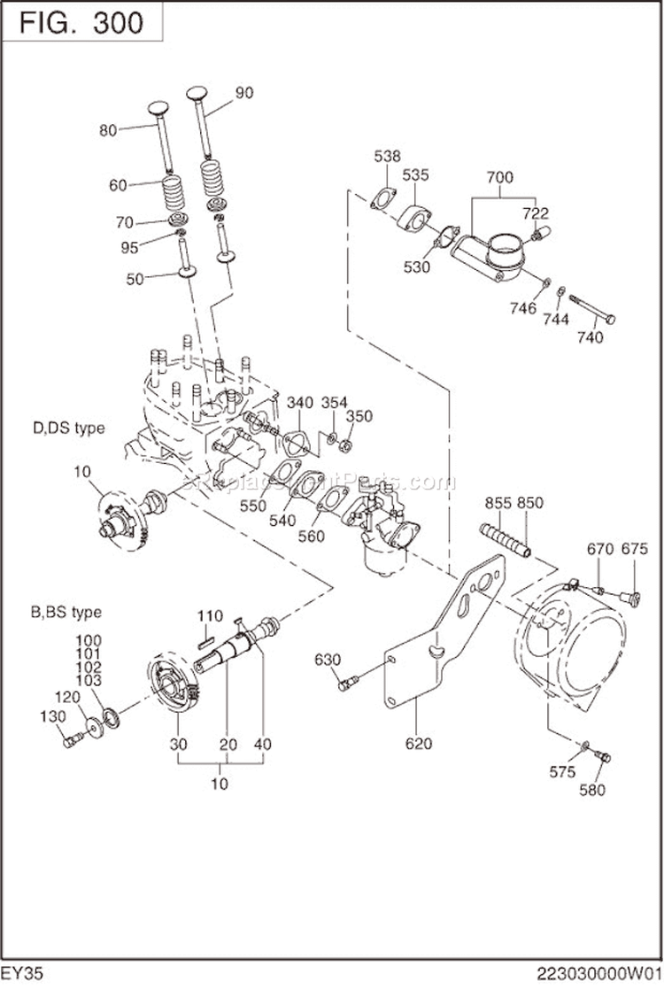Intake Exhaust Diagram and Parts List for EY350BB7792  Subaru Engine
