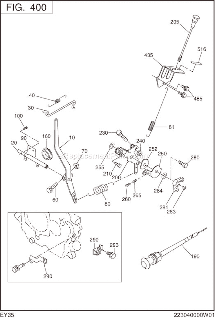 Governor,Operation Diagram and Parts List for EY350BB7792  Subaru Engine