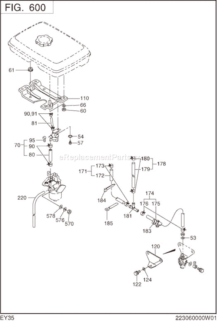 Fuel Lubricant Diagram and Parts List for EY350BB7792  Subaru Engine