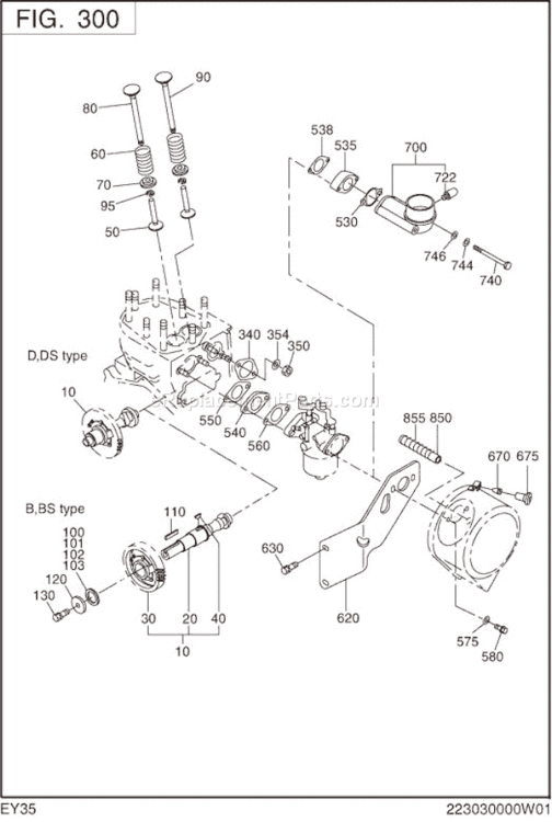 Intake Exhaust Diagram and Parts List for EY350DD7180  Subaru Engine
