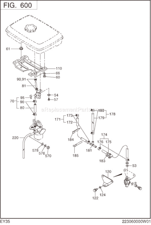 Fuel Lubricant Diagram and Parts List for EY350DD7180  Subaru Engine