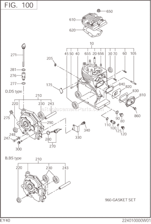 Crank Case Diagram and Parts List for EY400BB7810  Subaru Engine