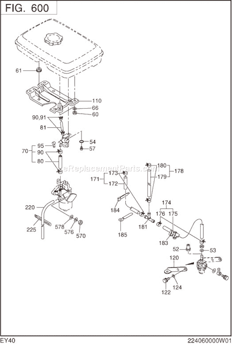 Fuel Lubricant Diagram and Parts List for EY400DD812S  Subaru Engine