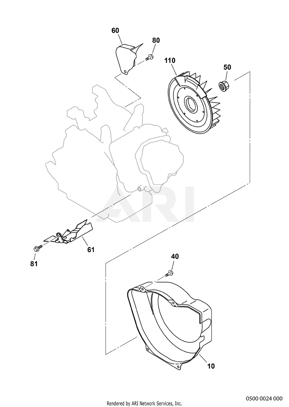 500 Cooling Diagram and Parts List for EX400D51040  Subaru Engine