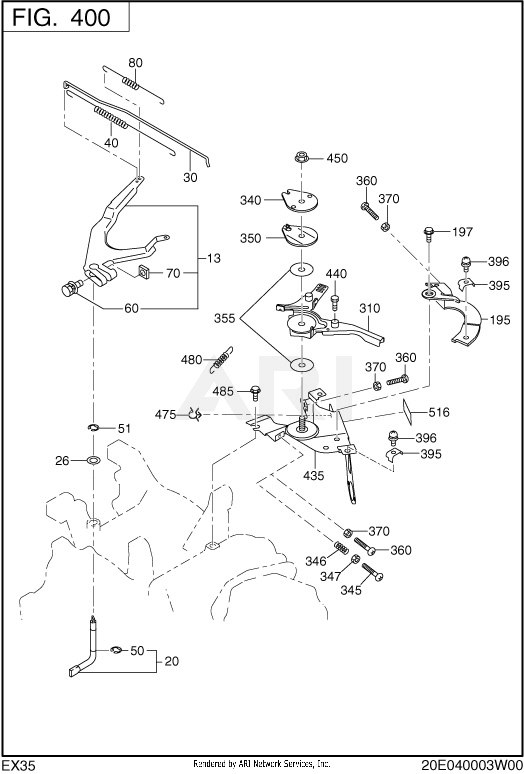400 Governor Diagram and Parts List for EX350DE5011  Subaru Engine