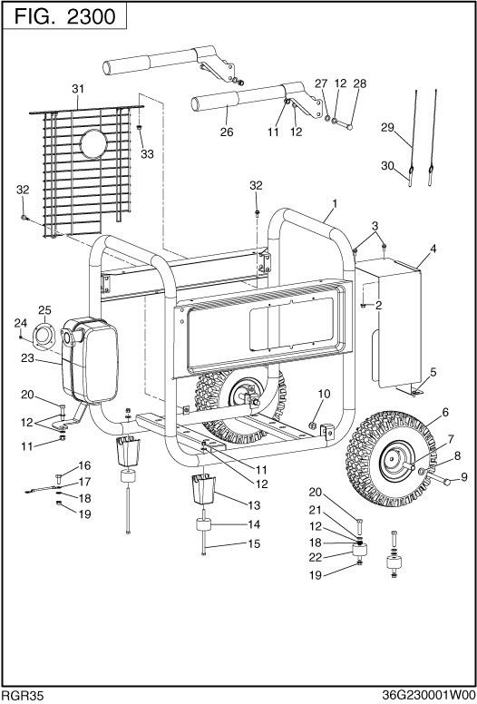 Pipe Frame Diagram and Parts List for RGR35052000 SGX3500 Subaru Generator