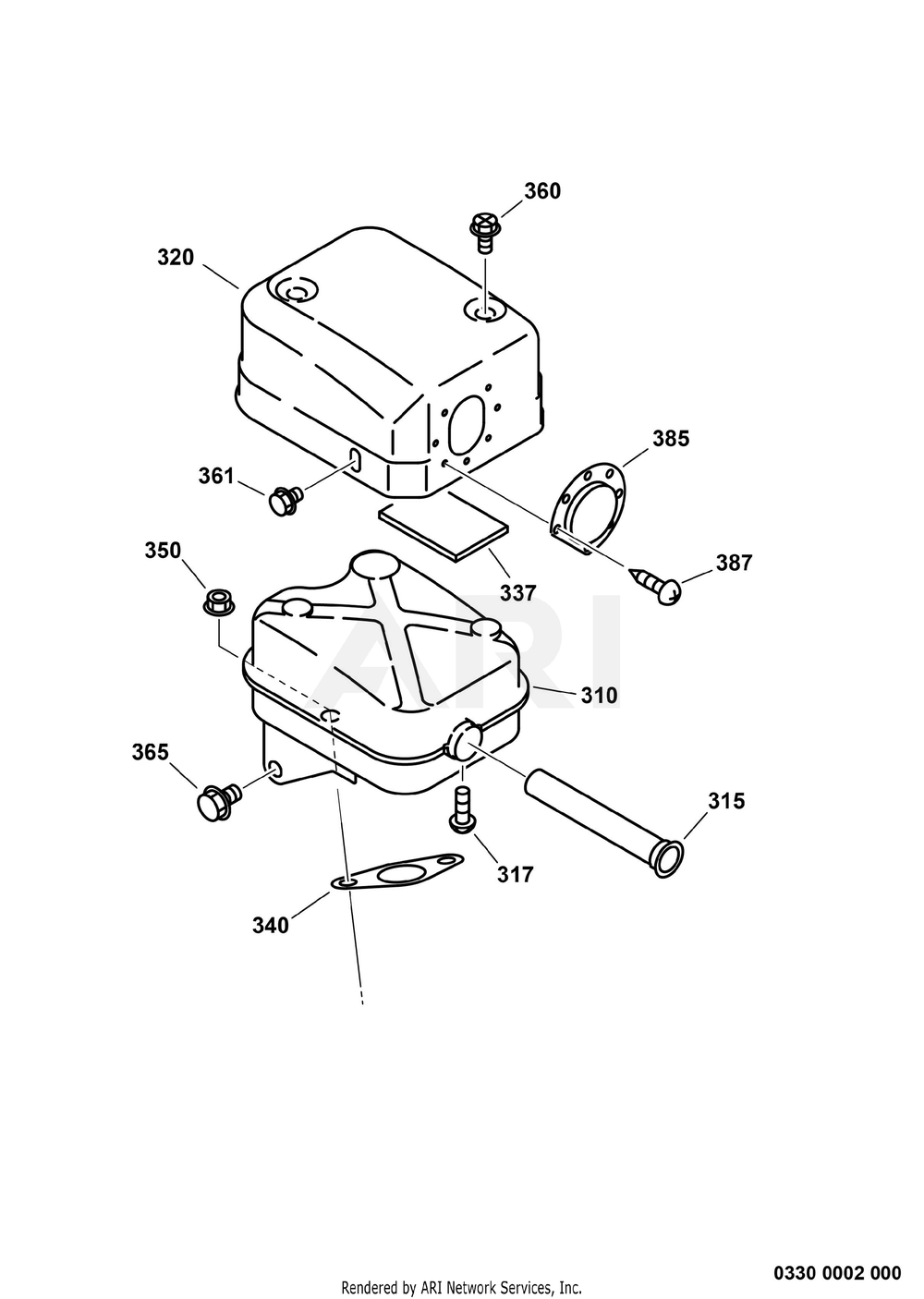 330 Muffler Diagram and Parts List for EX270D10230  Subaru Engine