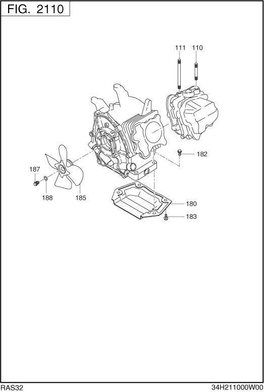 Engine Diagram and Parts List for RAS32016511 RG3200iSE Subaru Generator