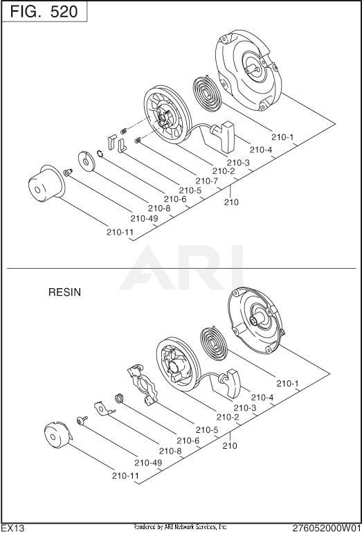 520 Cooling And Starting Diagram and Parts List for EX130D00026  Subaru Engine