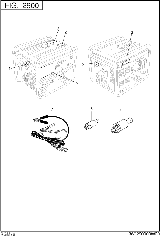 Accessories Label Diagram and Parts List for RGM78016500 RGX7800E Subaru Generator