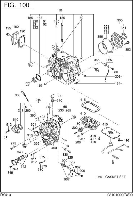 Crankcase Diagram and Parts List for DY410YD2600 DY410 Subaru Engine
