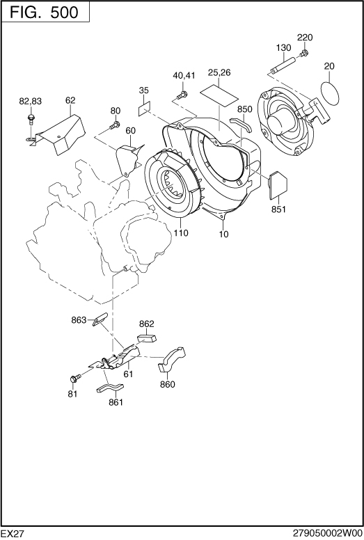 Cooling,starting Diagram and Parts List for EX270D10240 EX270 Subaru Engine