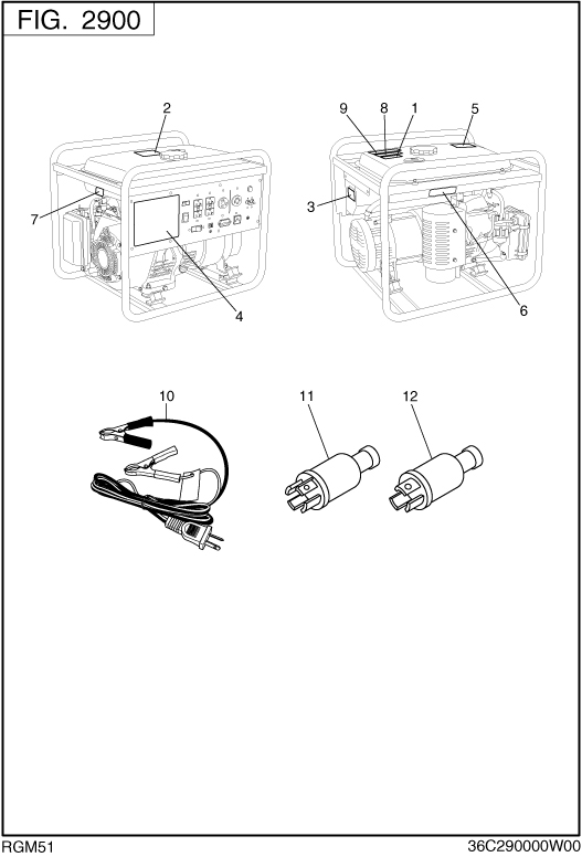 Accessories Label Diagram and Parts List for RGM51053510 RGX5100E Subaru Generator