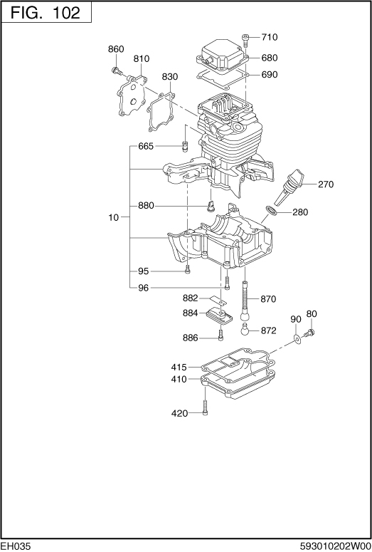 Crankcase Diagram and Parts List for EH035VA1202 EH035 Subaru Engine