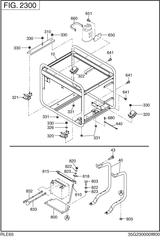 Pipe Frame Diagram and Parts List for RLE65053500 RGX6500E Subaru Generator