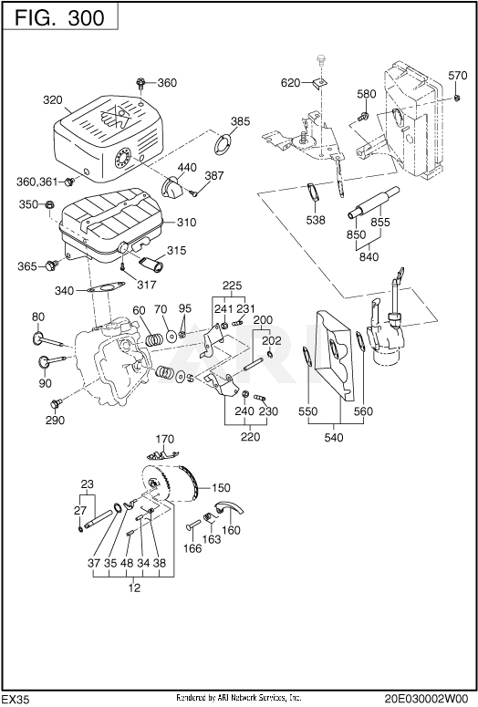 300 Intake And Exhaust Diagram and Parts List for EX350DE5011  Subaru Engine