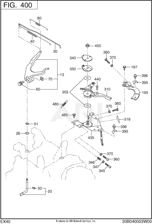 400 Governor Diagram and Parts List for EX400SE5033  Subaru Engine