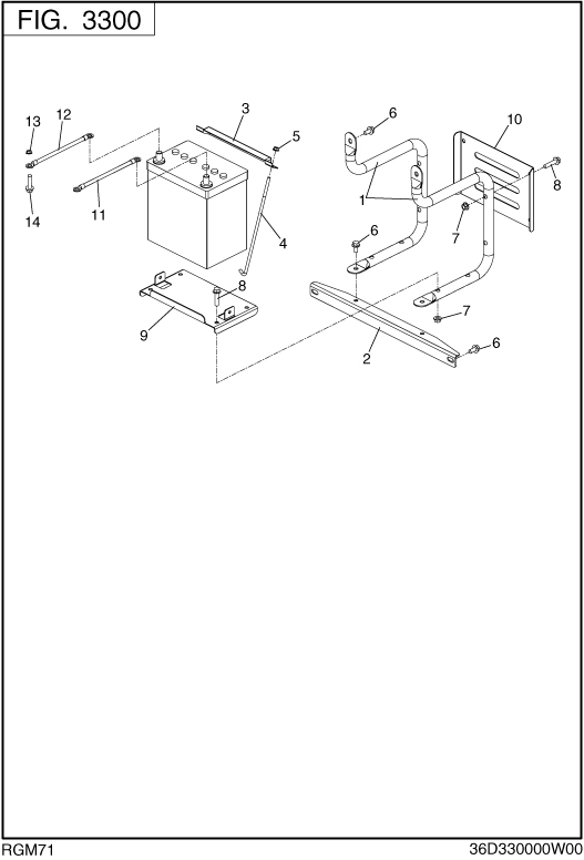 Battery Frame Diagram and Parts List for RGM71016510 RGX7100E Subaru Generator
