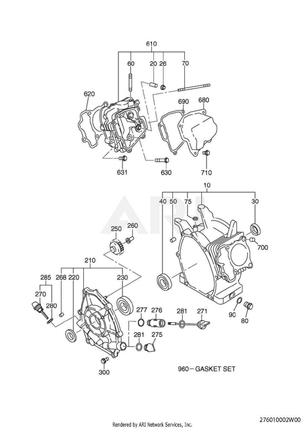 100 Crankcase Diagram and Parts List for EX130DE5010  Subaru Engine