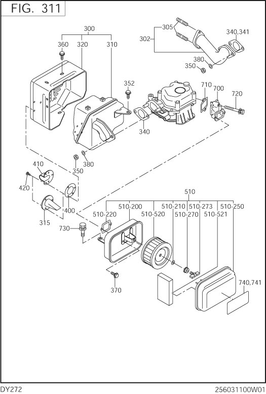 Intake,exhaust Group Diagram and Parts List for DY272DD7060 DY272 Subaru Engine
