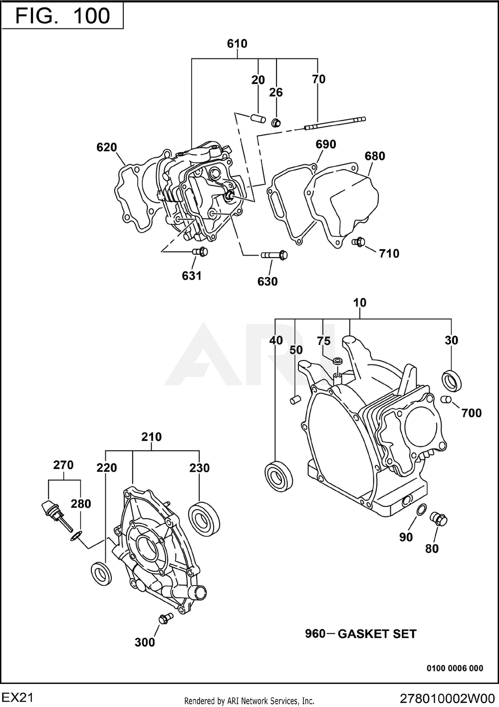 100 Crankcase Diagram and Parts List for RAS32023514  Subaru Generator